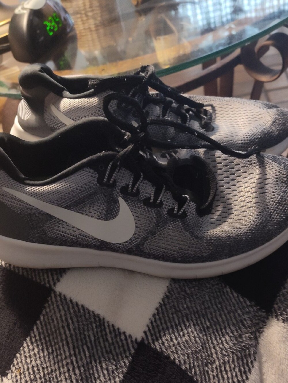 Nike  Gray  With White Nike Icon, Knit Women's  Running Sneakers - Picture 2 of 2